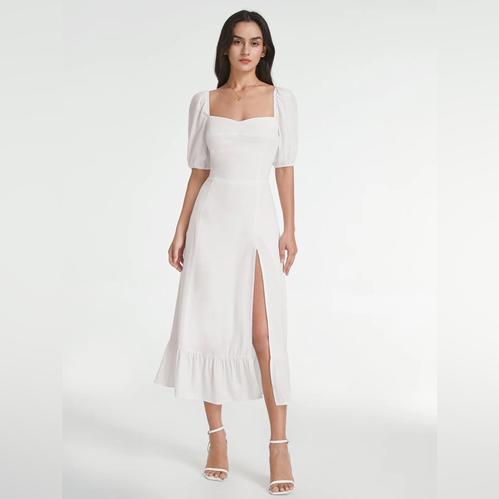 Commense White Square Neck Midi Dress